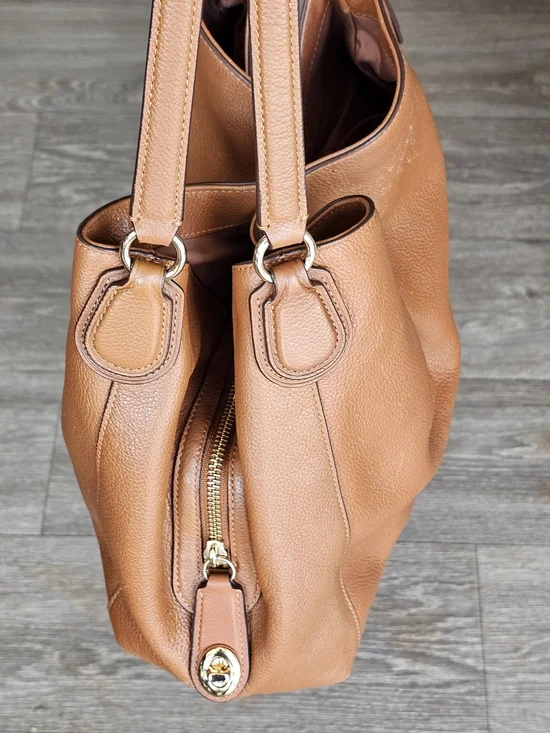 COACH Edie 31 Light Saddle Refined Pebbled Leather Shoulder Handbag. Brown - Picture 3 of 12